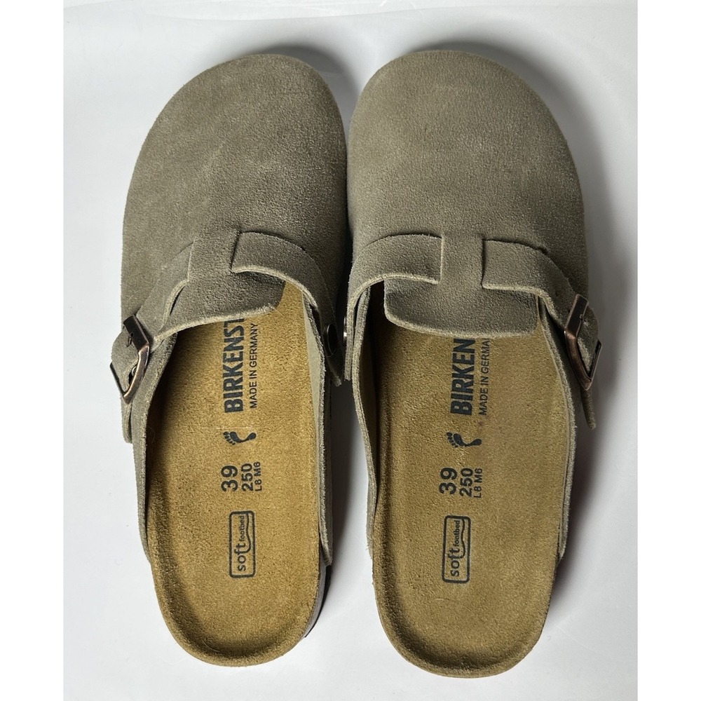 Birkenstock Boston Taupe Suede Leather Soft Footbed Clog 39 Ladies 8 Mens 6 - Picture 9 of 10